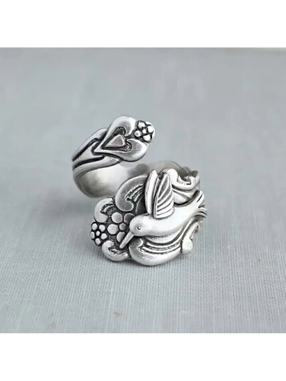 Boho Flower and Hummingbird Adjustable Spoon Ring #1357